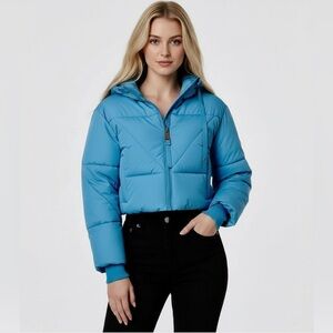 Avec Les Filles Cropped Hooded Puffer Coat